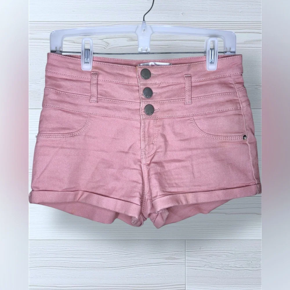 NO BOUNDARIES Women’s Rose Pink High Rise Denim Shorts